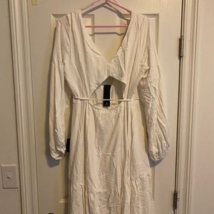 Lulus: Perfectly Pleasant Ivory Cutout Long Sleeve Midi Wrap Dress- new w/ tags